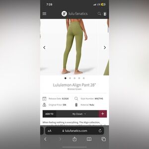 Lululemon Align Pant 28”